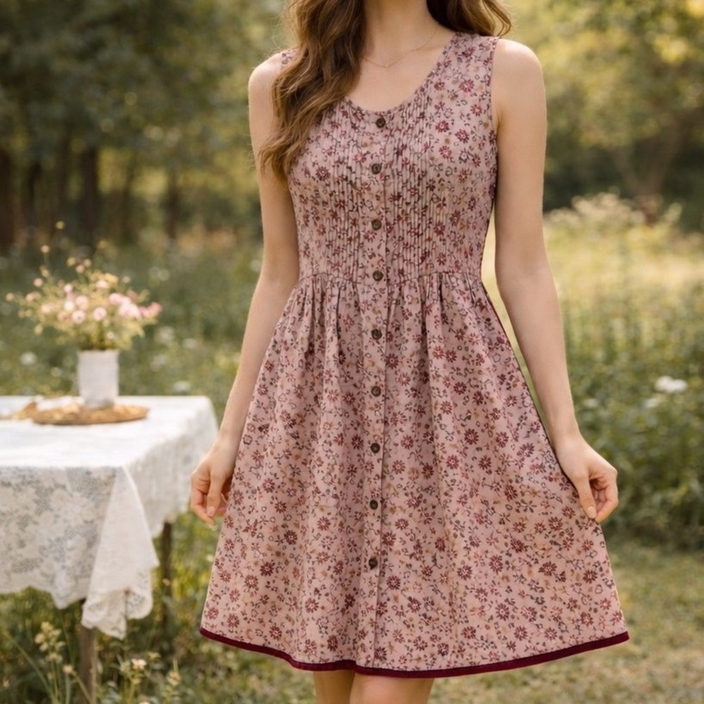 Artka Floral Button Front Midi Dress Cottagecore Prairie Girlhood Core Large‎